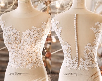 BJANKA #2 / Ivory Lace Bridal Topper: Illusion Neckline Wedding Separates