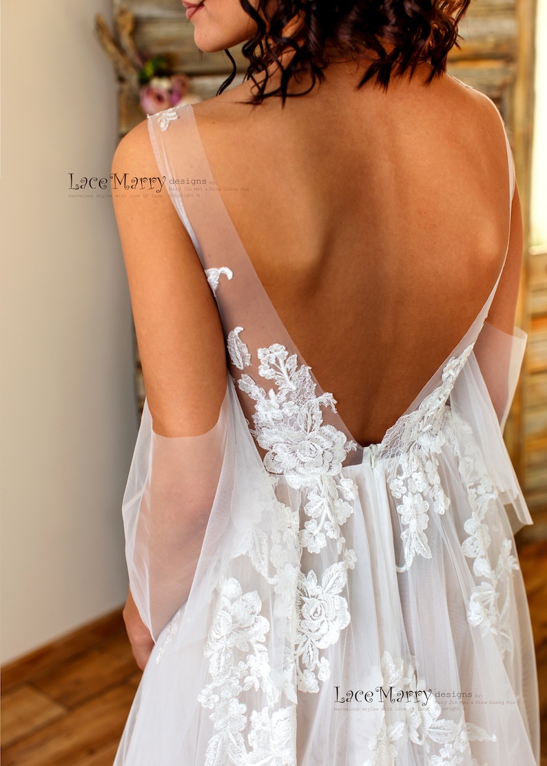 Beach Boho Wedding Dress With Amazing Floral Lace Appliques - Etsy ...