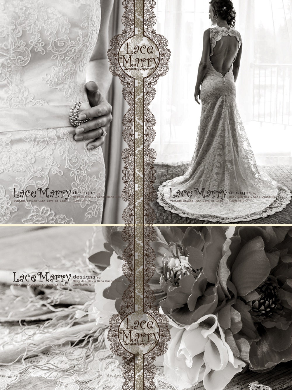 Custom Scalloped Lace Wedding Dress | Open Keyhole Back, Chapel Train Custom Scalloped Lace Wedding Dress | Open Keyhole Back, Chapel Train
