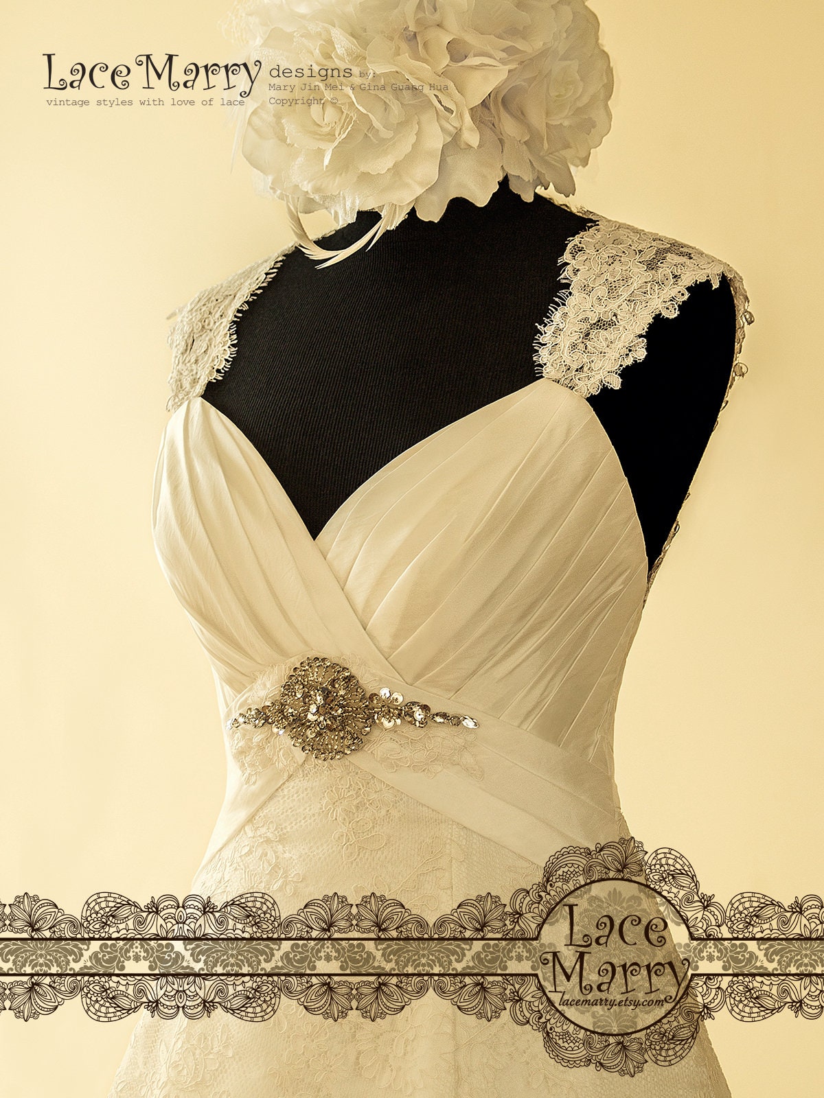Stately Lace Wedding Dress in Wide A Line With Queen Anne Etsy Canada