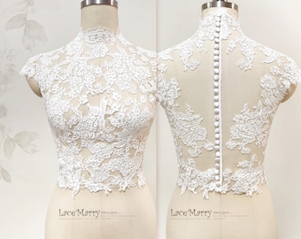 HARRIET / High Collar Lace Topper with Cap Sleeves