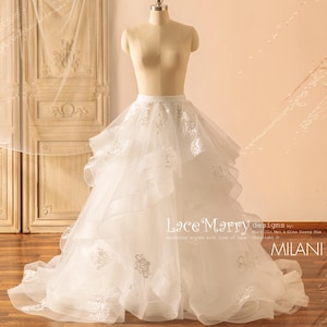MILANI / Ivory Tulle Wedding Skirt: Flower Applique Bridal Separates