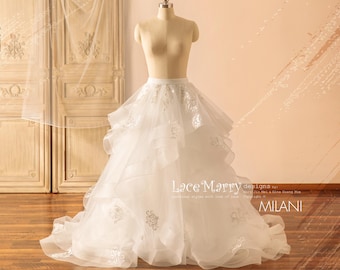 MILANI / Ivory Tulle Wedding Skirt: Flower Applique Bridal Separates