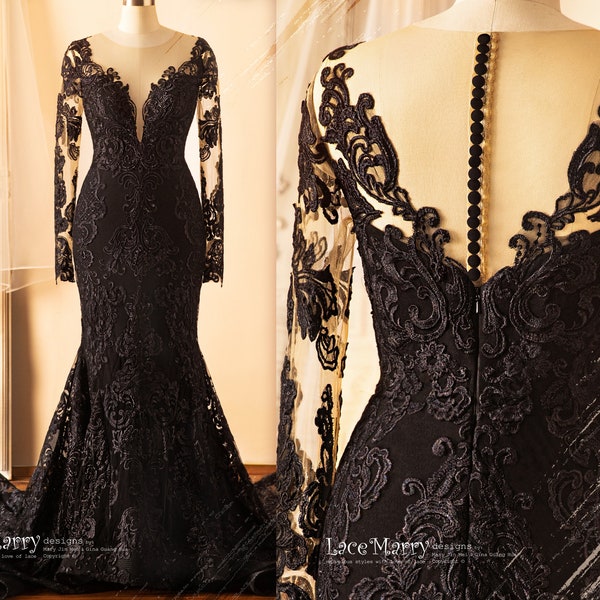 Black Lace Wedding Dress Etsy