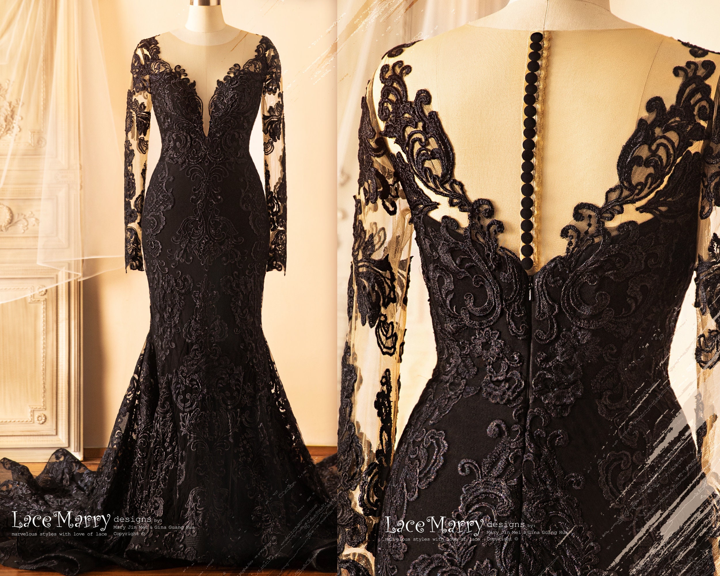 Giana Sheer Lace Maxi Dress - Black