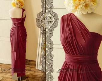 Infinity Bridesmaid Dress in Floor Length with Multi Folded Skirt and Slit with Multi Wrap Top | Convertible Burgundy Prom Dress, Wrap Dress