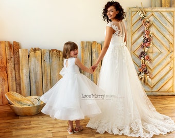 MISHA / Princess Flower Girl Dress With Horsehair Organza