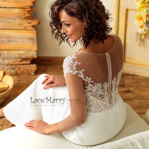 Sheath Boho Wedding Dress with Illusion Top, Sheer Long Sleeves, Boho Wedding Dress with Long Sleeves, Simple Wedding Dress, Fitted Gown