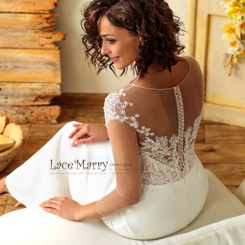 Sheath Boho Wedding Dress With Illusion 
