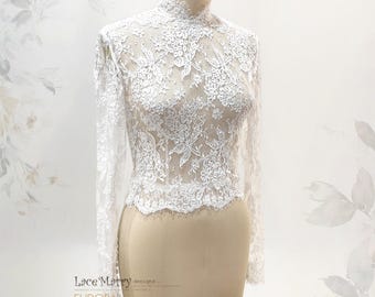 EUDORA / High Neck Sheer Lace Bolero with Long Sleeves