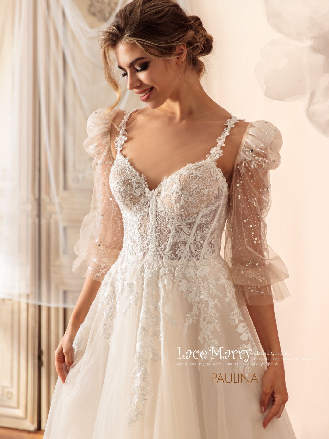 パーティードレス GANISONG Bridal Bolero Slick Line Dress Cream il_1080xN.6472463389_5o8g.jpg