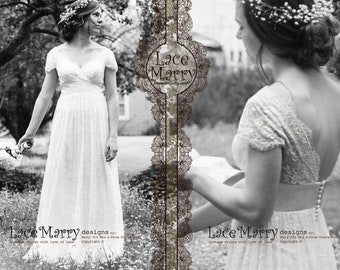 Breezy Ivory Lace A-Line Wedding Dress | Empire Waist, Boho Bridal Gown