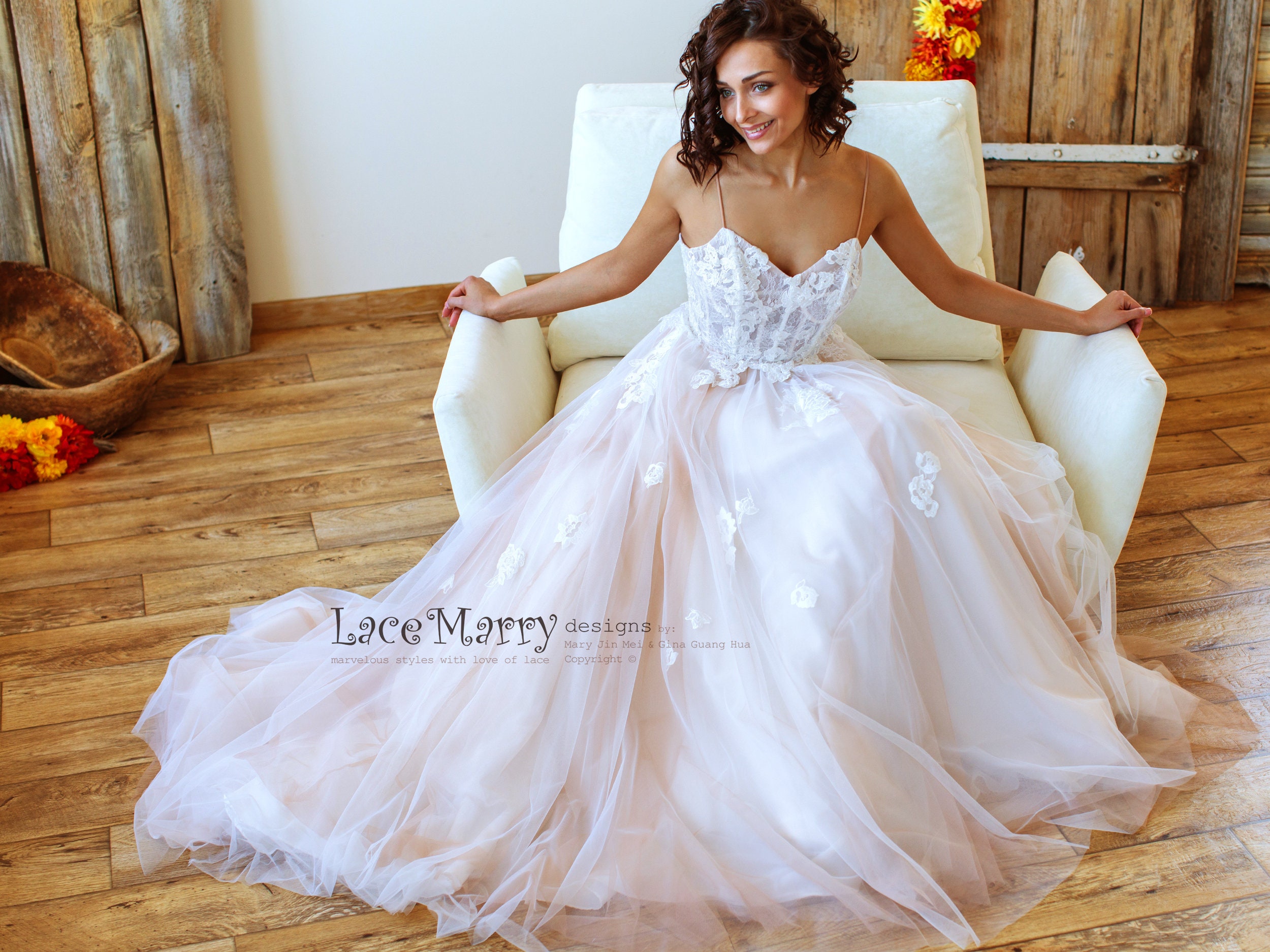 Airy Summer Wedding Dress in Nude and Ivory, Sparkling Wedding Dress, Sparkly Wedding Dress, Ombre Wedding Dress, Beach Wedding Gown
