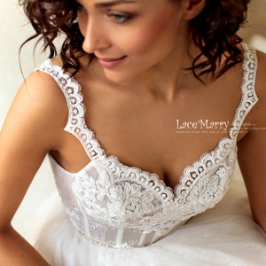 Gorgeous Hand Beaded Sweetheart Neckline Wedding Dress with Tulle and Lace Skirt, Princess Corset Wedding Dress with Sweetheart Top
