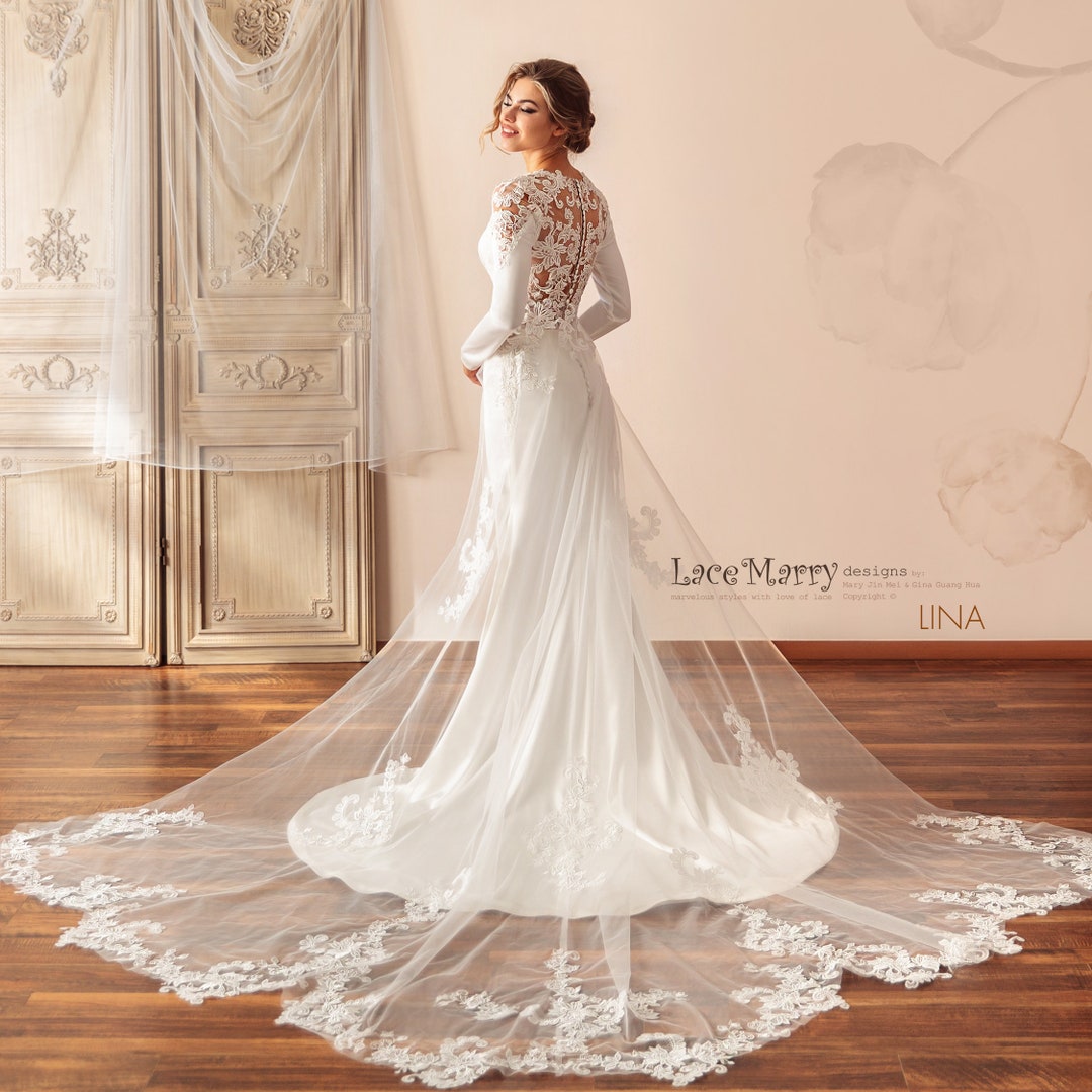LINA TRAIN Detachable Tulle Bridal Train: Ivory Lace Appliques