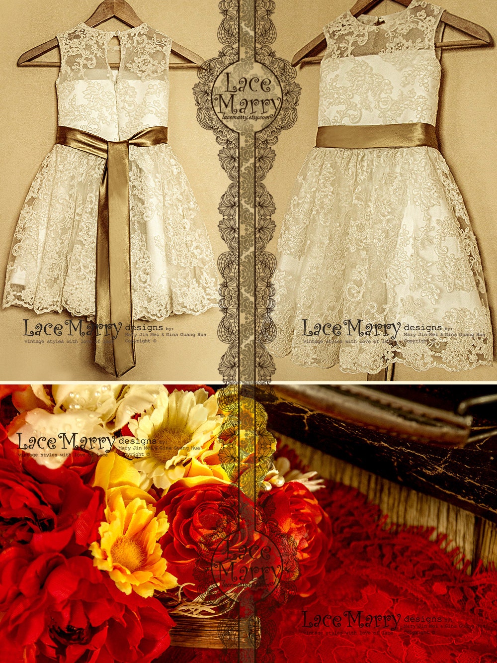 Lovely Flower Girl Dress With Handmade Flowers