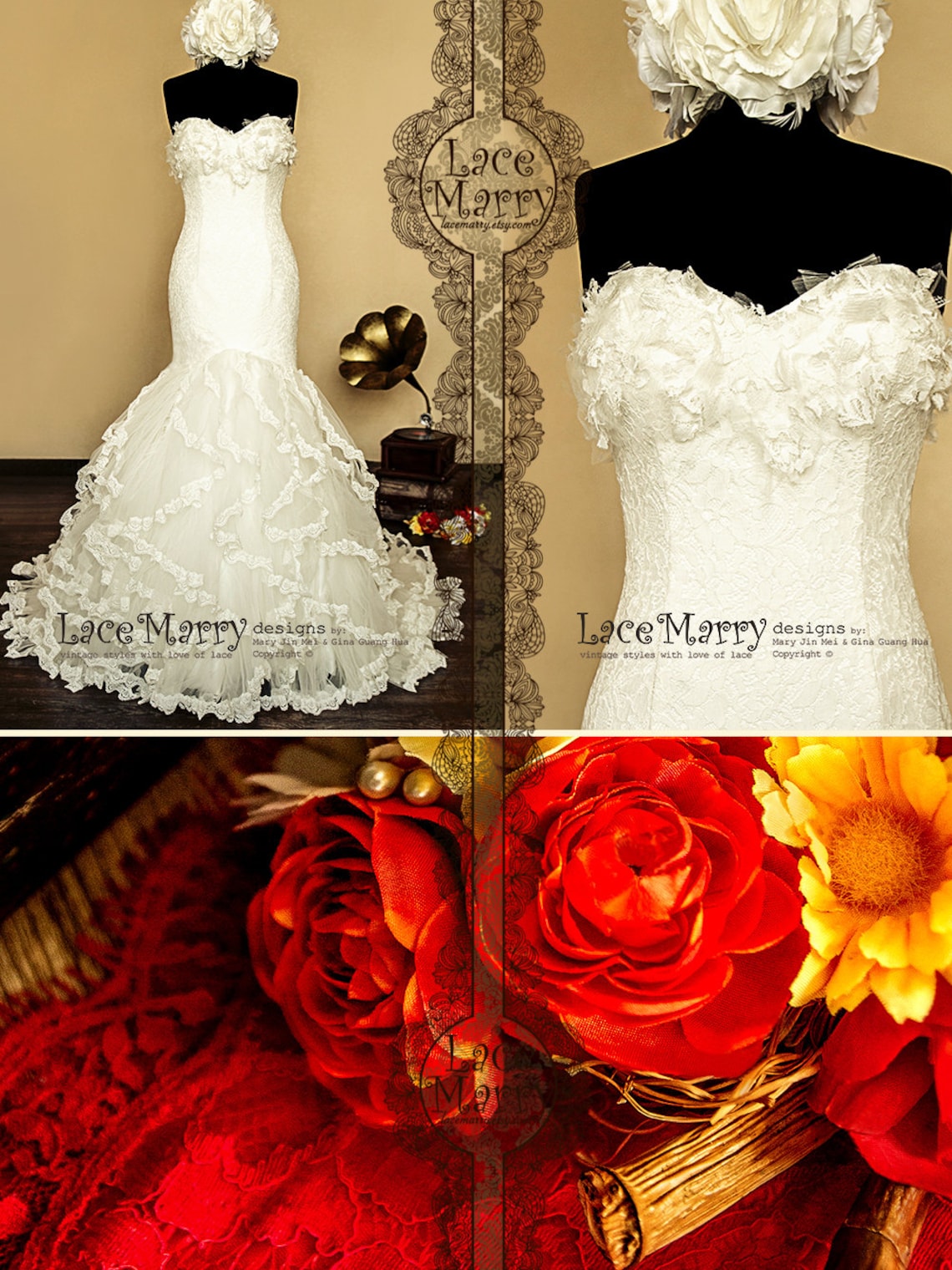 Coquette Mermaid Wedding Dress Strapless Mermaid Lace Wedding | Etsy