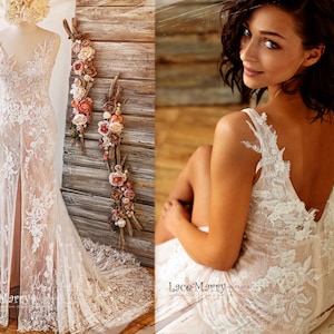 MENELEJA / Brautkleid V Rücken mit Schlitz am Rock, Elegantes Brautkleid, Funkelndes Brautkleid, Brautkleid nach Maß