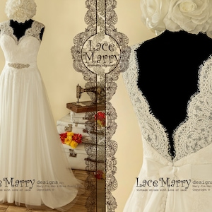 Bohemian Lace Wedding Dress with Tulle Skirt, Boho Wedding Dresses, Beach Wedding Dress, Bohemian Wedding Dress, Summer Wedding Dresses