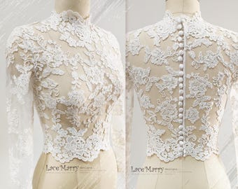 CALLISTA / High Neck Bridal Lace Topper with Long Sleeves