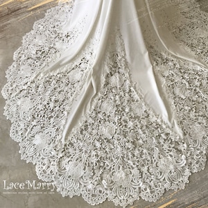 SLOANE / Off Shoulder Sleeves Lace Wedding Dress with Lace Cut Out Style Skirt, Romantic Lace Wedding Dress, Fitted Plain Wedding Dress
