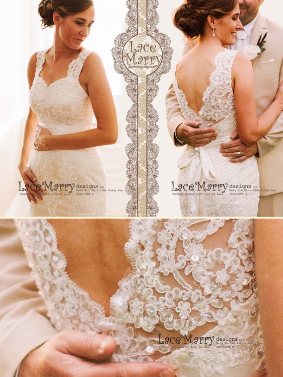 Beaded Lace Wedding Dress in Fit and Flare Shape With Sweetheart