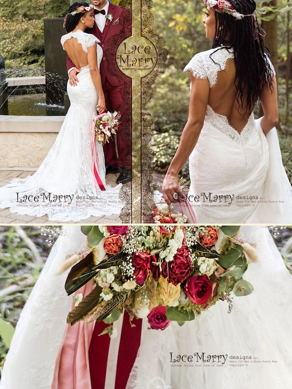 fitted open back wedding dress