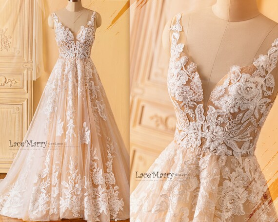 CELINE / Enchanting Lace Wedding Dress With Flower 