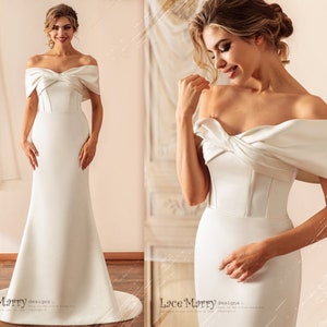 MINA / Simple Wedding Dress with Off Shoulders, Strapless Wedding Dress, Fitted Wedding Dress, Plain Wedding Dress, Reception Dress