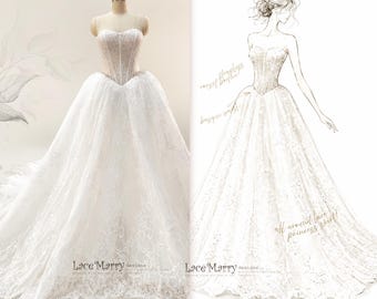 MARLOWE / Vestido de novia personalizado con falda princesa y corpiño vasco sin tirantes