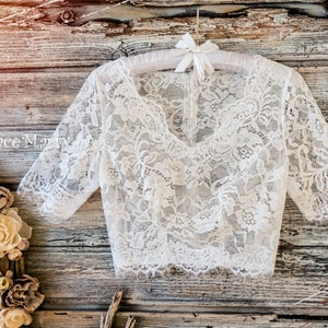 KEROLAINE #1 / Short Sleeve Lace Top with Sweetheart Bustier, Bridesmaid Topper, Bridal Lace Topper, Lace Bolero, Lace Bolero for Bridesmaid