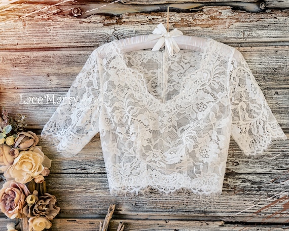 KEROLAINE #1 / Ivory Lace Bridal Bolero: Short Sleeve Wedding
