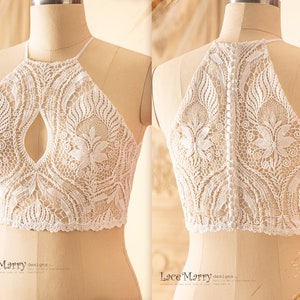 CRYSTAL / Bridal Boho Lace Top from Macrame Lace, Bohemian Lace Topper with Halter Neckline, Boho Wedding Dress with Separate Skirt