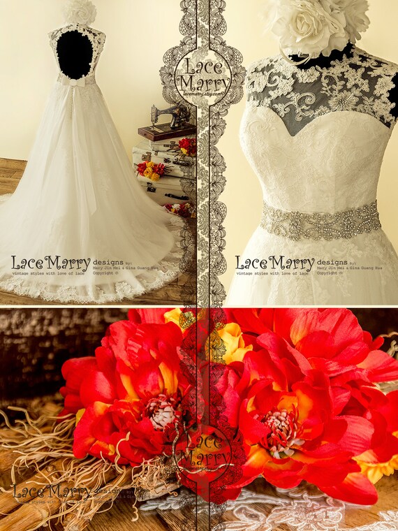 Lace Wedding Dress With Illusion Top and Keyhole Back Wedding Etsy Canada