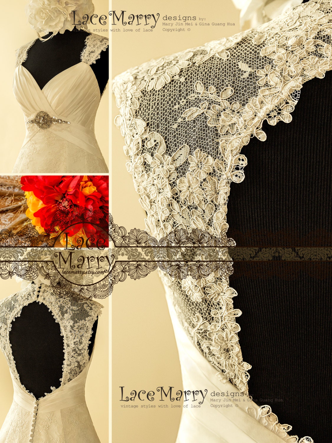 Stately Lace Wedding Dress in Wide A Line With Queen Anne Etsy Canada