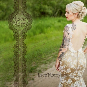 Extraordinary Champagne Wedding Dress with Chantilly Lace featuring Deep Open Back and Sweetheart Neckline in Fitted Shape with Sweep Train