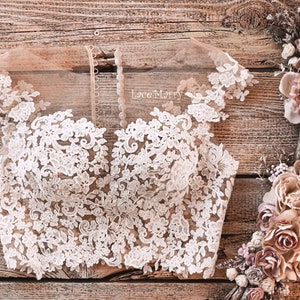 BJANKA #2 / Tulle Bridal Crop Top with Ivory Flower Decoration, Boho Lace Topper, Bohemian Lace Crop Top, Bridal Bolero, Wedding Dress