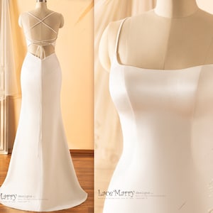 AARNA / Criss Cross Open Back Plain Wedding Dress, Minimalist Wedding Dress with Sexy Open Back, Simple Wedding Dress, Plain Reception Gown
