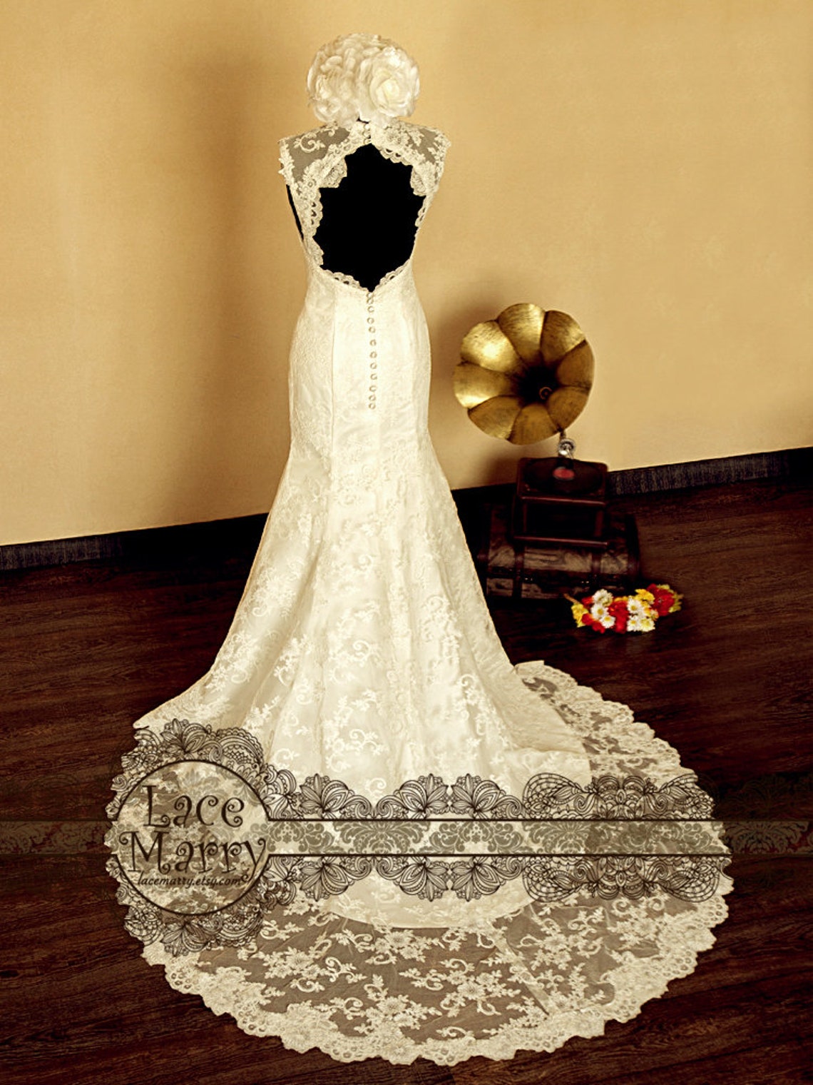 Lace High Collar Wedding Dress