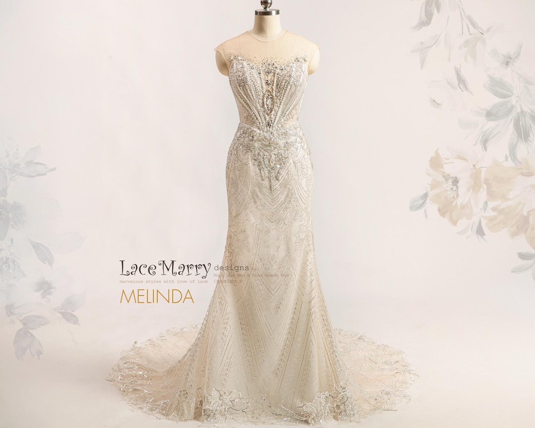 MELINDA / Embellished Basque Waist Wedding Dress: Sparkling Ivory Tulle ...