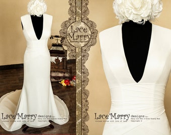 Feminine A Line Wedding Dress, Deep Sexy V-neck, Chiffon Wedding Dress, Ivory Dresses, Wedding Dresses, Beach Wedding Dress, Sexy Dresses