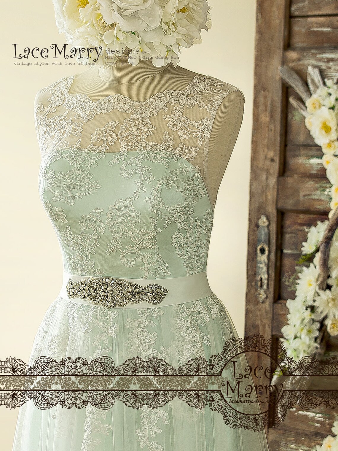 Romantic Mint Wedding Dress from Ivory Lace Airy Wedding Etsy