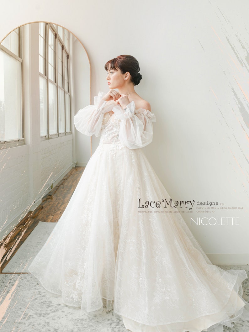 NICOLETTE / Custom Bohemian Wedding Dress Beaded Silk Bridal Gown with Floral Embroidery & Cape image 9