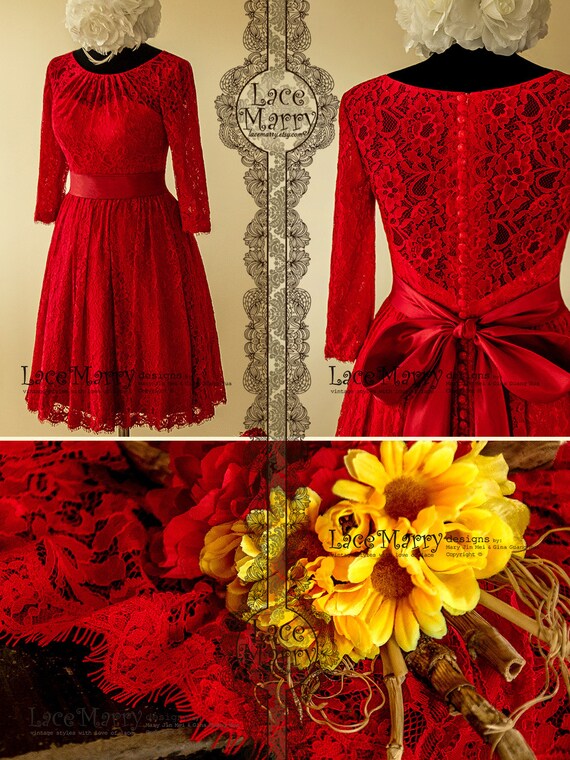red lace knee length dress