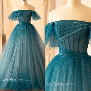 NELLIE / Dark Blue Ombre Prom Dress with Off Shoulder Straps, A Line Glitter Tulle Prom Dress, Ombre Colored Wedding Dress, Blue Quinceanera