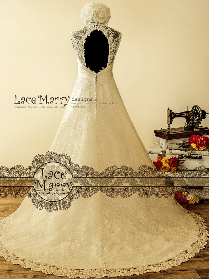 Stately Lace Wedding Dress in Wide A Line With Queen Anne Etsy Canada