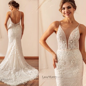 Slinky Slip Style Fitted Sleeveless With Spaghetti Straps Open Back Wedding  Dress Bridal Gown Hunter Dress Lace Train Fit and Flare -  Canada