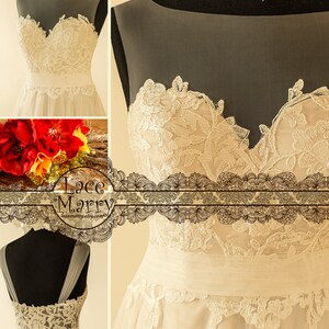 A Line Beach Wedding Dress with Sheer Neckline with Grey Gold Underlay Boho Wedding Dress, A Line Wedding Dress, Summer Wedding Dress image 6