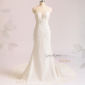 RAFIKA / Breathtaking Wedding Dress with Deep Plunge Neck and Romantic Skirt with Lace, Simple Boho Wedding Dress