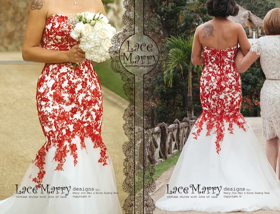Red and White/lvory satin Embroidery Wedding Dress Bridal Gown Custom all Size 